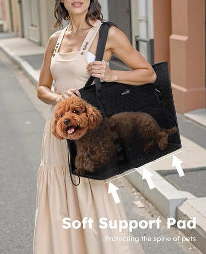 Pecute Dog Purse Carrier, Dog Carrier with Pockets for Small Dogs, Fits Dogs 7 lbs to 13 lbs, Cat and Puppies Tote Bag, Outing, Travel, Vet, XL,16.9" L x 7.9" W x 13.8" H, Black
