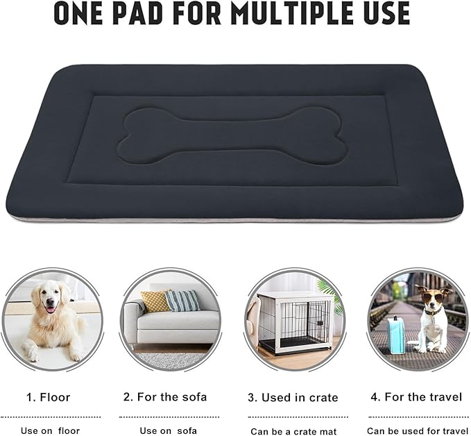 JoicyCo Large Dog Bed Soft Dog Crate Pad Mat 42 in Non-Slip Bottom Washable Dog Sleeping Mattress Pet Beds Cat Bed Kennel Pad, Dark Gray