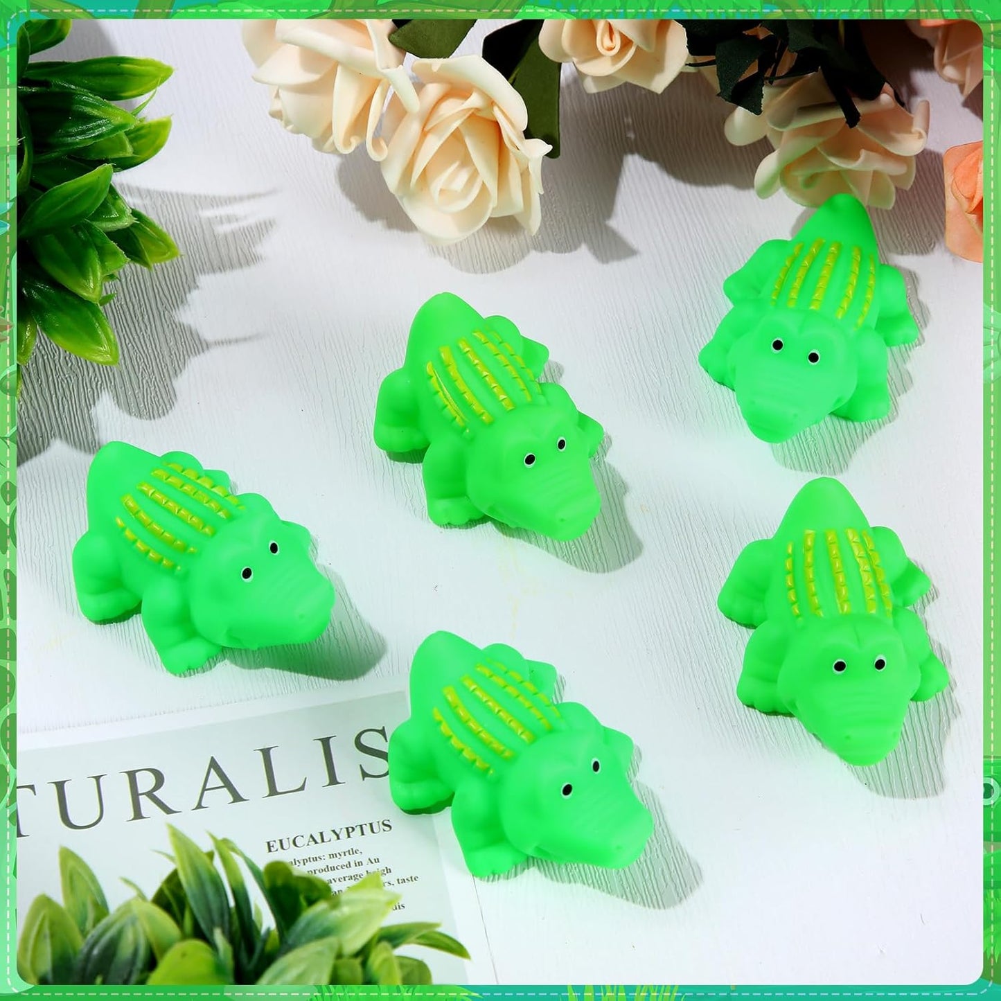Lenwen 100 Pcs Rubber Crocodile Bath Toy Bulk Mini Alligator Toys Crocodile Bathtub Toys Float Squeak Toys for Summer Pool Parties Halloween Christmas Party Birthday Decoration, 2.8 x 1.3 x 1.3 Inch