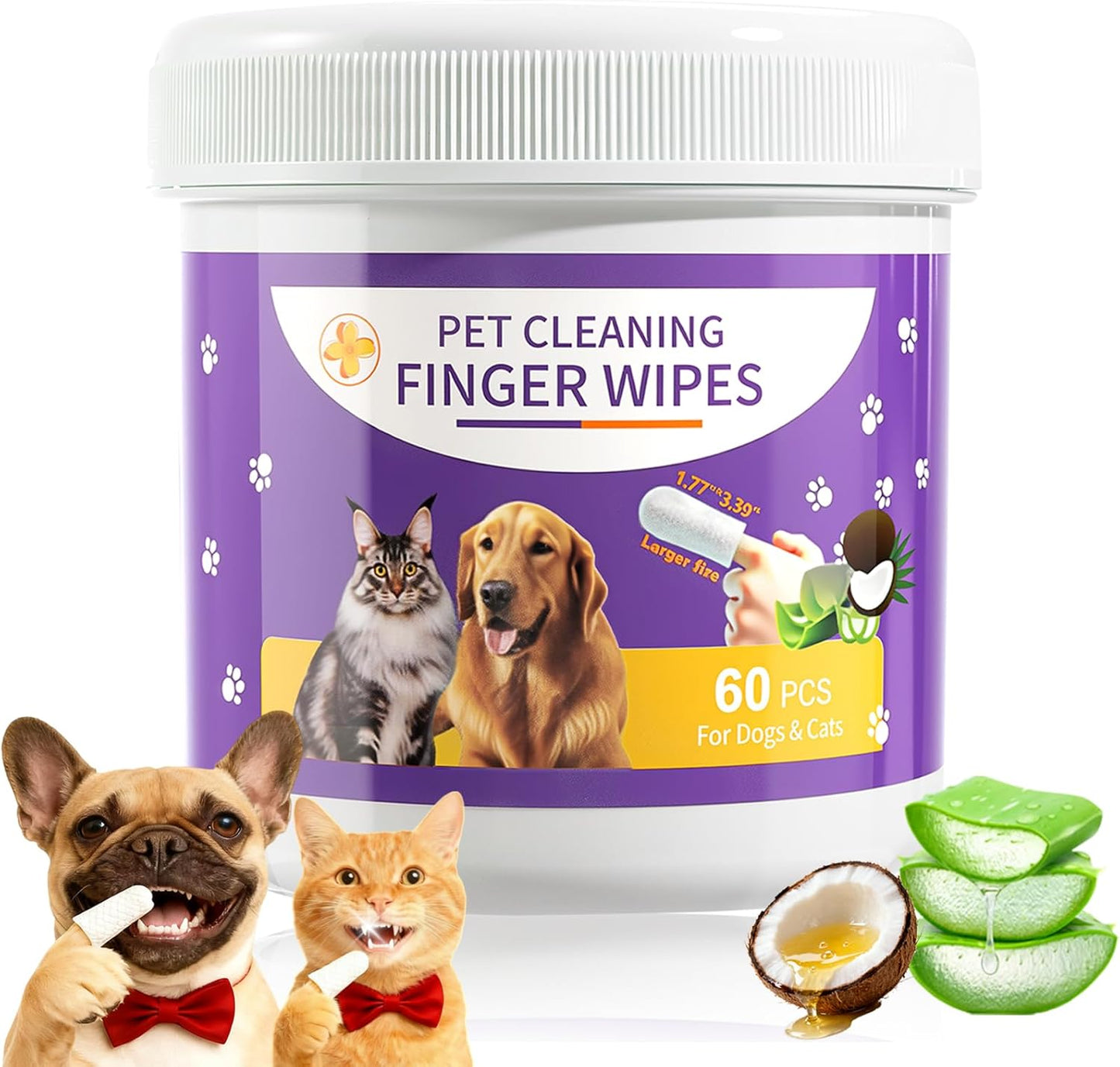 MeCids Dogs Dental Cleaning Finger Wipes 60PCS Pet Teeth Cleaning Tool Teddy Pet Small Dog Cat Cleaning Supplies