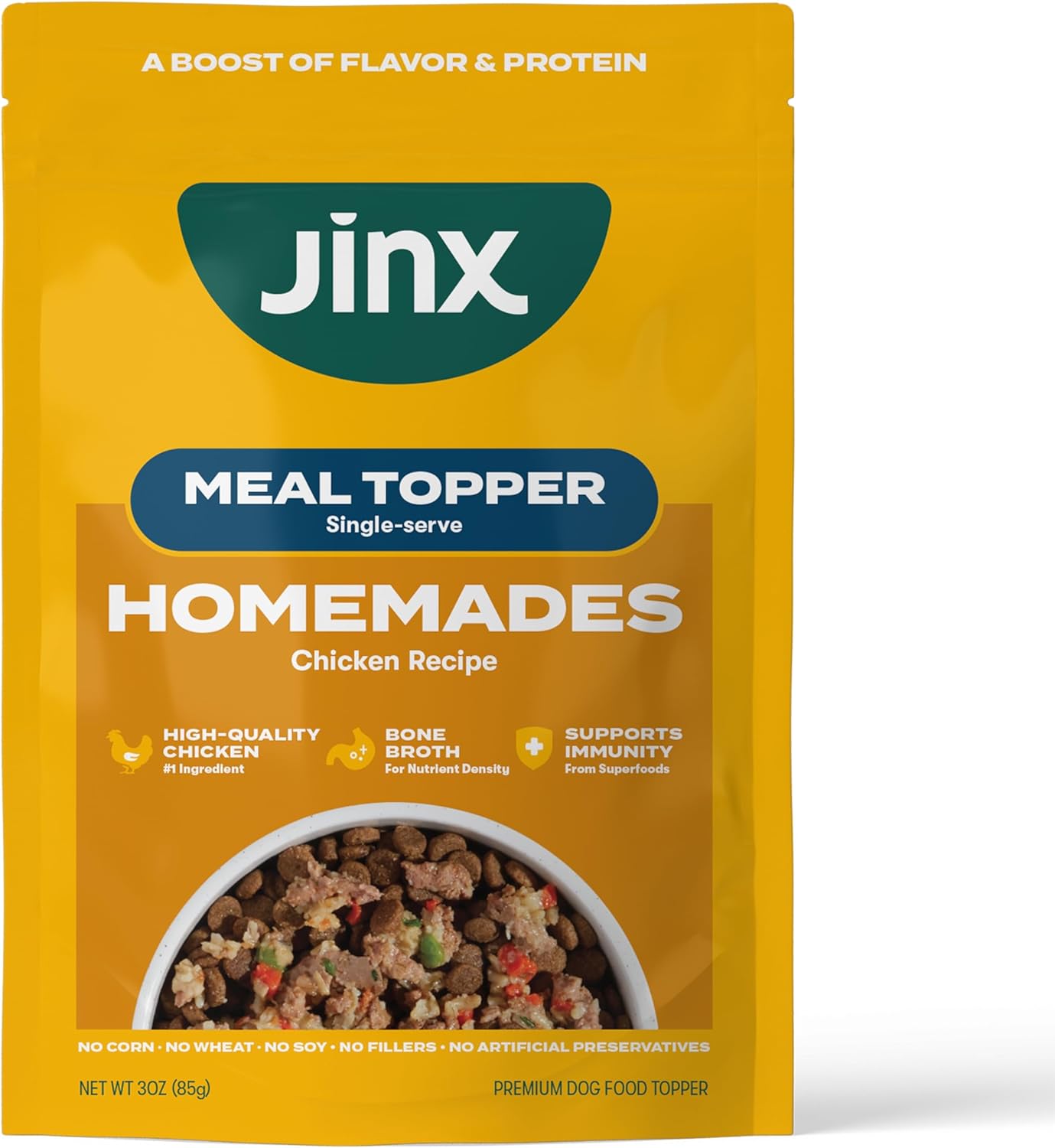 Jinx Chicken Dog Wet Food, Meal or Mix in Dog Toppers for Dry Food, Made with Real Chicken, Bone Broth & Brown Rice, No Fillers, Puppy, Adult, Senior, 3oz, 8 Pack