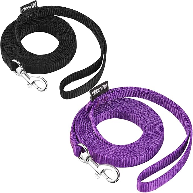 AMAGOOD 6 FT Cat Leash, Strong and Durable Traditional Style Leash with Easy to Use Collar Hook,Cat Lead Great for Cats (3/8 in x 6 ft,Black and Pruple(2-Pack))