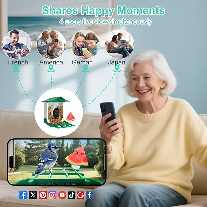 Smart Bird Feeder with Camera,AI Identify Birds Species,Auto Record 2K Birds Video in Backyard Garden,Live View,Instant Notifications，Solar Powered Charging,Ideal Gift for Family and Bird Lovers