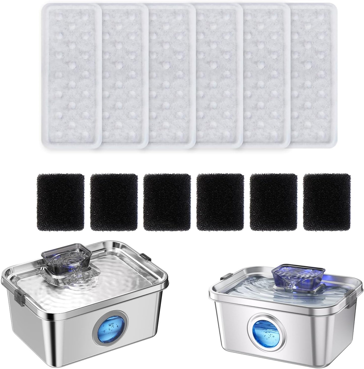Accessories Set (Replacement Filter & Water Pump Sponge) for Pet Water Fountain- 6 pcs Packed Filters and 6 pcs Packed Sponges, Fits PETIMI 2 Gallons and 3 Gallons Pet Fountain Series