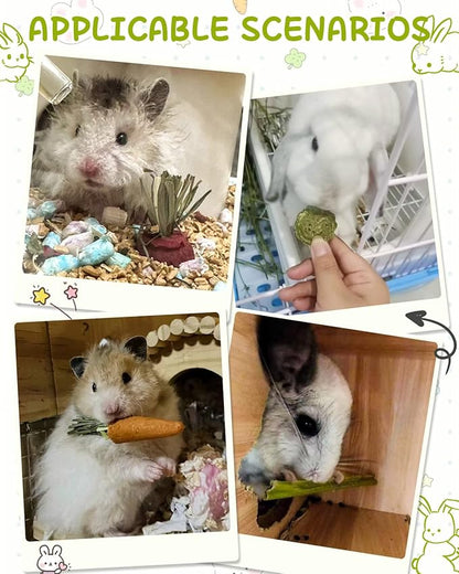 40 PCS Rabbit Chew Toys for Teeth, Natural Bunny Chew Toys Carrot, Strawberry, Timothy Grass Cake, Sweet Bamboo, Apple Sticks for Hamsters, Guinea Pigs and Chinchilla for Dental Care & Relieve Boredom