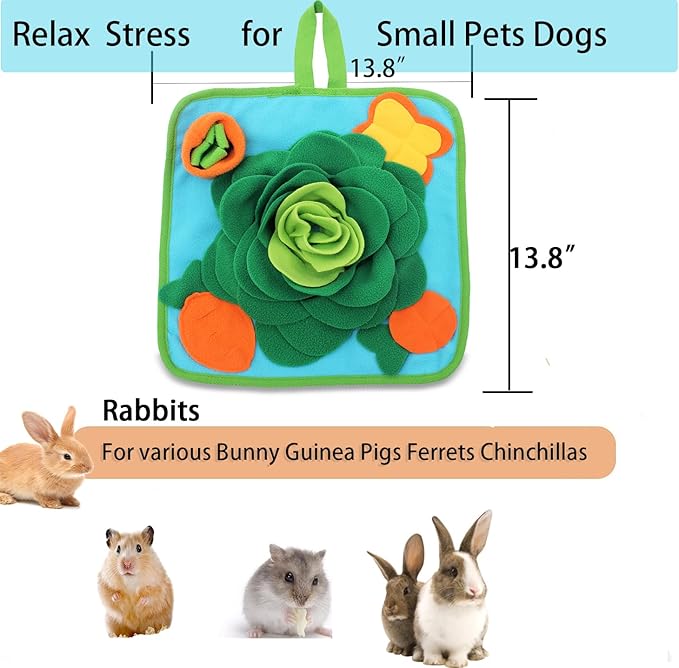 Rabbit Foraging Mat Snuffle Mat for Small Animals Bunny Puzzle Toys Pets Interactive Feeding Mat for Guinea Pigs Hedgehog Chinchilla Puppies (Green)
