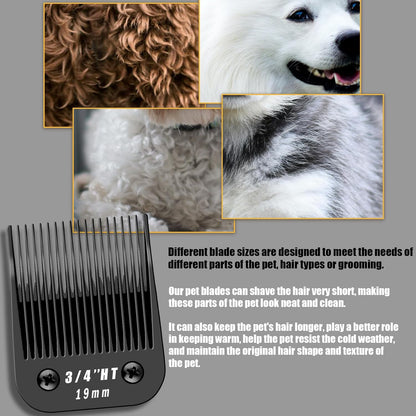3 Pack 3/4HT Detachable Dog Grooming Steel Blades,Compatible with Andis,Oster A5,Wahl KM-10 Series,Cut Length 3/4" 19MM （Black）