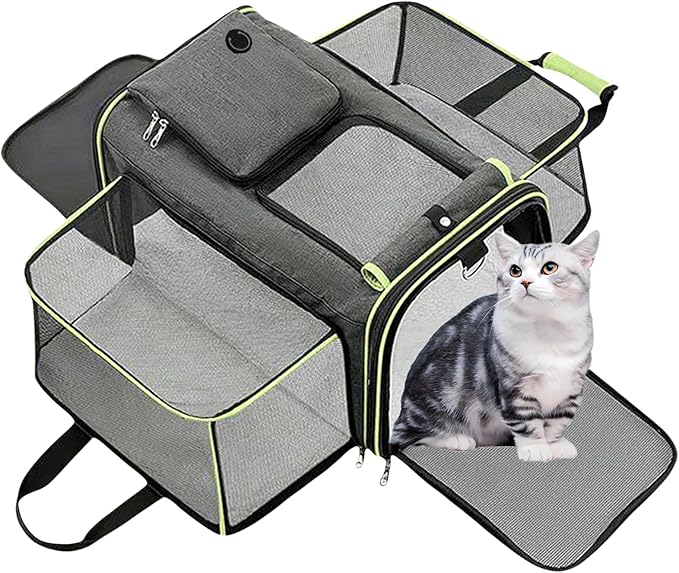 Expandable Travel Small Dog Cat Carrier(Large),Airline Approved Soft-Sided Pet Carrier with Removable Fleece Pad and Pockets for Cats/Puppy and Small Animals
