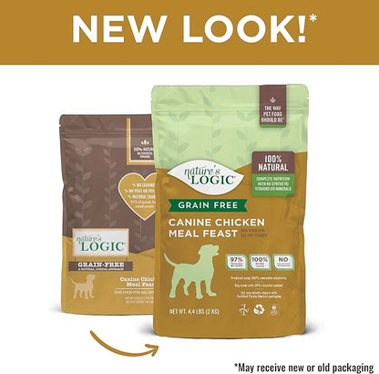 Nature's Logic Grain-Free Dry Dog Food - All-Natural, High Protein, No Synthetic Vitamins/Minerals - Gluten Free - Supports Healthy Digestion - All Breeds & Ages - Chicken Meal Feast, 4.4lbs