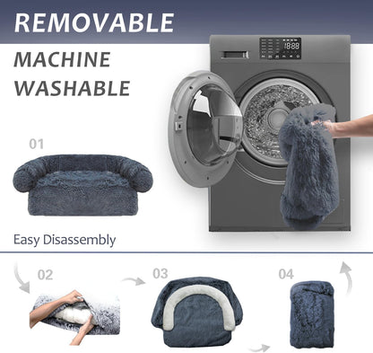 Calming Dogs/Cats Bed Mats, Dog Pad Washable Removable Couch Cover, Plush Long Fur Mat for Pets, Waterproof Lining, Perfect for Small, Medium and Large Dogs and Cats (Navy Blue, 45"x37")