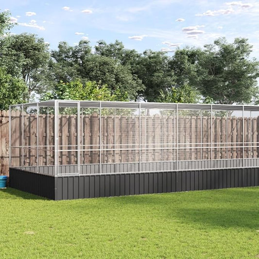 Galvanized Steel Large Flight King Bird Cage with Extension, Steel Outdoor Aviary, Outdoor Indoor Large Bird Cage Aviary Pet House for Cockatiels African Parakeets, 448.4"x120.9"x83.5",-318