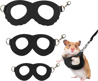 Sugar Gilder Harness and Leash, 3 Pack Small Animal Walking Training Vest Accessories for Hamster Squirrel Rabbit Reptile (Black)