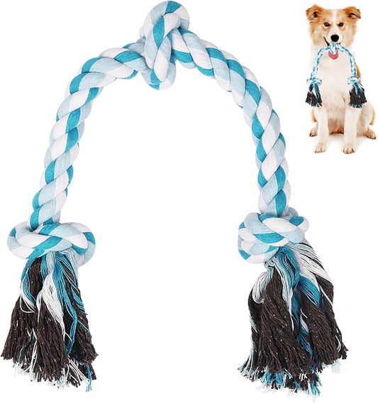SZEE Dog Rope Toys, 24 in 3 Knots Chew Rope for Medium and Large Dogs, Natural Cotton Pet Pull Toy for Tug of War and Teeth Cleaning (Blue)