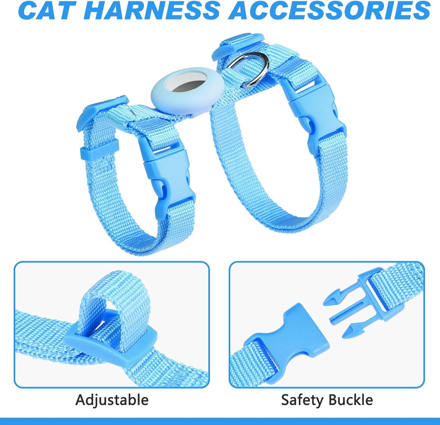 Cat Harness and Leash Set with Airtag Holder for Walking & Travelling, Escape Proof Cat Harness for Small Medium Large Kitten, Adjustable Lightweight Soft Cat Vests (Blue)