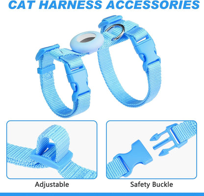 Cat Harness and Leash Set with Airtag Holder for Walking & Travelling, Escape Proof Cat Harness for Small Medium Large Kitten, Adjustable Lightweight Soft Cat Vests (Blue)