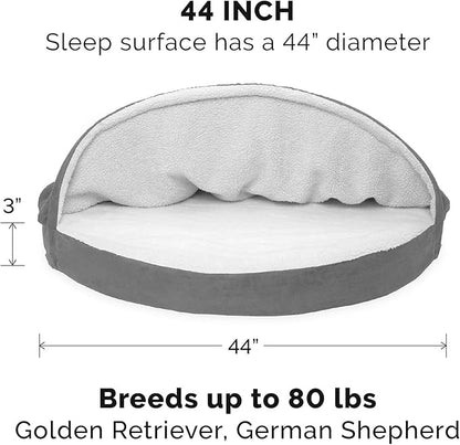 Furhaven 44" Round Orthopedic Dog Bed for Large Dogs w/ Removable Washable Cover, For Dogs Up to 80 lbs - Sherpa & Suede Snuggery - Gray, 44-inch