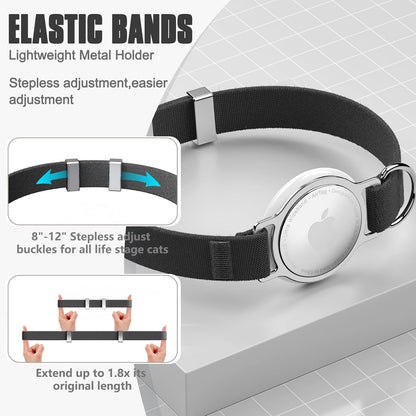 AirTag Cat Collar, Ultra Elastic Cat Tracker Collar, Airtag Holder Compatible with Apple Air Tag, [Lightweight & Scratch Resistant] Adjustable Stepless GPS Pet Collar for Cats Kittens, Black