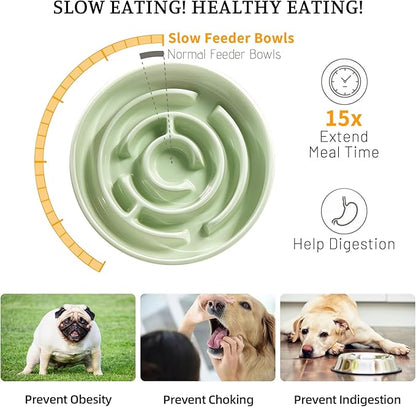 Ceramic Slow Feeder Dog Bowl,1.5 Cups Pet Slow Feeder for Small and Medium Breed,Puzzle Dog Food Dish,Anti-Gulping,Stop Bloat,Preventing Choking