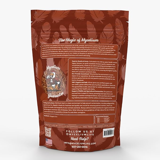 Mycelium Premium Corn – Organic, Non-GMO, High Nutritional Value Poultry Food for Chickens, Ducks & Turkeys, Sourced from Local USA Farms, Sustainable Farming, 5 lbs