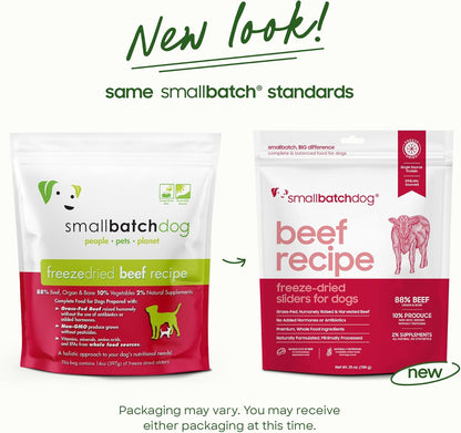 smallbatch Pets Freeze Dried Raw Dog Food, Beef Recipe, 25 oz, Organic High Protein Dog Food, Grain Free, Made in The USA, Humanely Raised Meat, Single Protein, for Picky Eaters, Hydrate & Serve