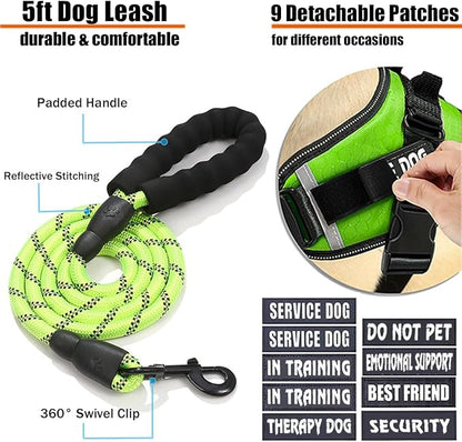 Service Dog Vest, 9 Dog Patches No Pull Dog Harness and Leash Set with Handle,Easy On and Off Pet Vest Harness with Night Safe Reflective Straps for Small Medium Large Breed Dogs