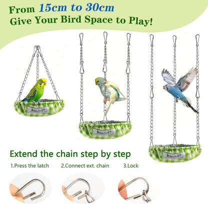 Waterproof Bird Bed with Adjustable Chain, Customizable Height Hanging Bird Hammock for Cage, Small Size Bird Nest with Durable Non-Collapsible Bottom, Bird Hut for Conures, Budgies (Green)