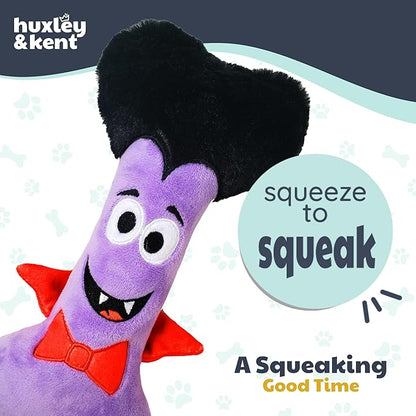 Huxley & Kent Halloween Funny Dog Toy w/Squeaker – Power Plush Squeaky Dog Toys for Small, Medium & Large Dogs – Soft Stuffed Animal for Indoor Play & Fetch - Dracula Bone, One Size