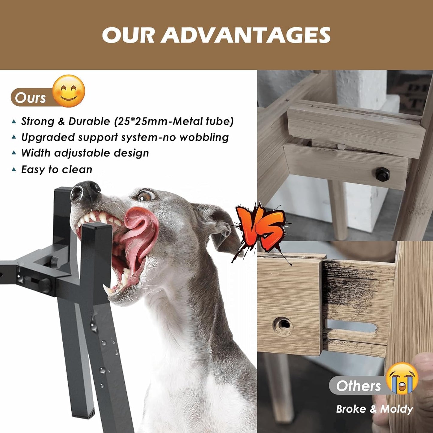 Raised Dog Bowl Stand for Large & Extra Large Dogs – 13.7" Tall Adjustable Holder Fits 7–10.6" Wide Bowls, Elevated Dog Food & Water Stand, 2-in-1 Design (Bowls Not Included)