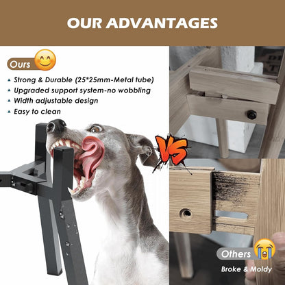 Raised Dog Bowl Stand for Large & Extra Large Dogs – 13.7" Tall Adjustable Holder Fits 7–10.6" Wide Bowls, Elevated Dog Food & Water Stand, 2-in-1 Design (Bowls Not Included)