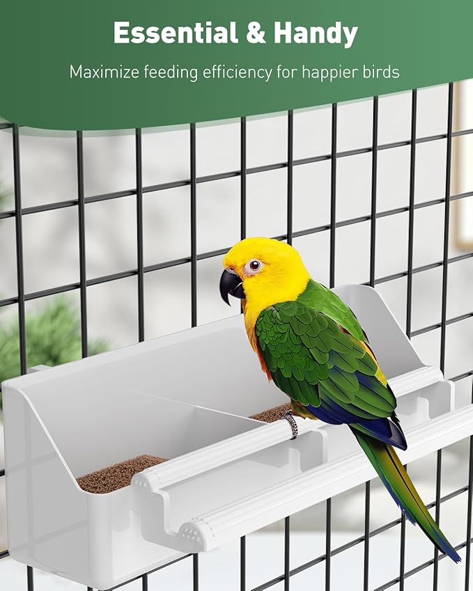 Pawfly 2 Pack Bird Feeder for Cage Hanging Plastic Feeder with Hooks Water Dispenser with Perches for Small Parakeet Cockatiel Canary Parrot