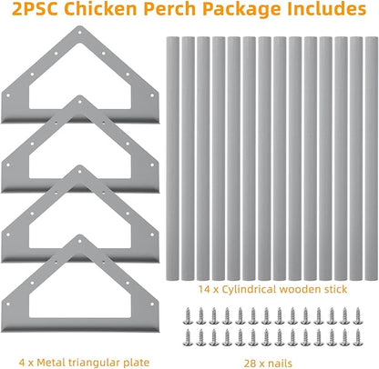SHINOSKE 2 Pack Chick Perch,Chicken Toys for Coop,Wooden Chicken Roosting Bars with Metal Stand,Coop Accessories & Supplies for Chicks,Easy to Assemble,Grey(Small x 1,Large x 1)