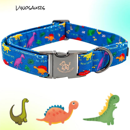 Elegant little tail Dog Collar, Blue Dinosaurs Pattern Pet Collar Durable Cute Dog Collars Male or Female Pet Gift Adjustable Dog Collar for Medium Dogs