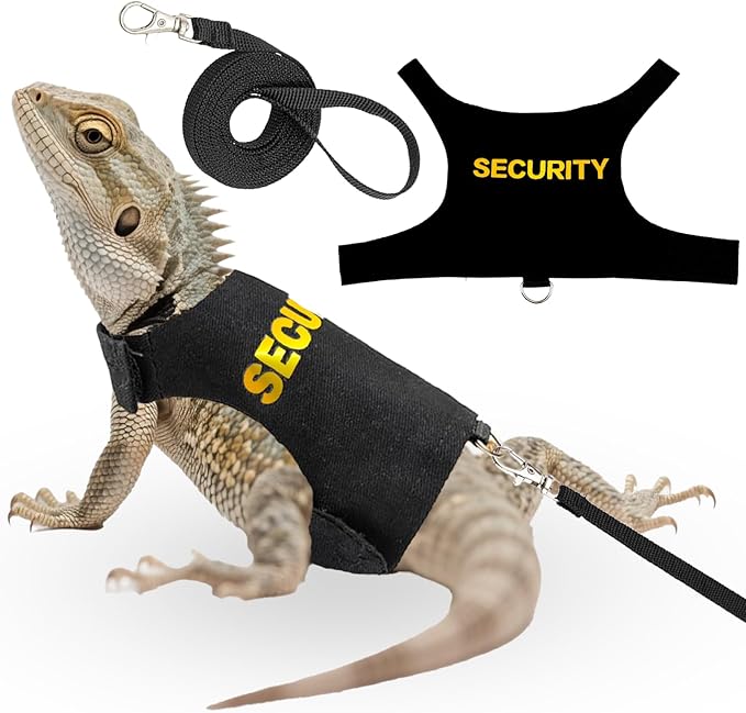 Bearded Dragon Harness and Leash Set - Security-Style Escape Proof Adjustable Reptile Lizard Vest with 5 ft Short Leash for Walking Outdoor (Costume Vest Design)
