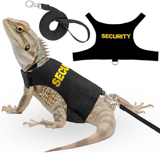 Bearded Dragon Harness and Leash Set - Security-Style Escape Proof Adjustable Reptile Lizard Vest with 5 ft Short Leash for Walking Outdoor (Costume Vest Design)