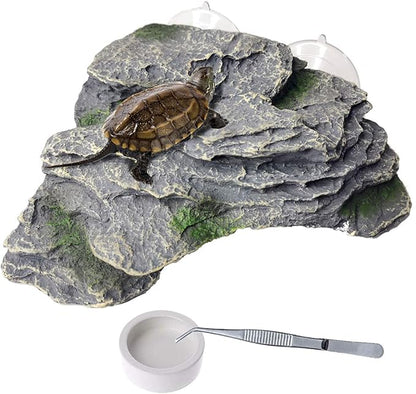 PINVNBY Basking Platform for Turtles Tortoise Dock Resin Resting Rock Reptile Habitat Climbing Ornament Floating Ledge Aquarium Decoration with 2 Pcs Suction Cups for Frogs, Newts,Lizard(3 Pcs)