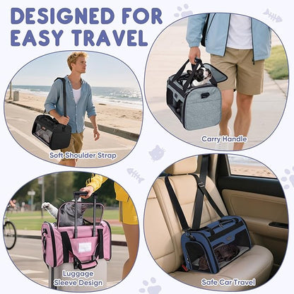 BALEINE Cat Carrier, Puppy Dog Carrier for Small Medium Pets Up to 22 Lbs, Soft-Sided Dog Travel Bag with Safety Zippers, Collapsible Pet Carrying Case (Gray, XL, 19"x12"x12")