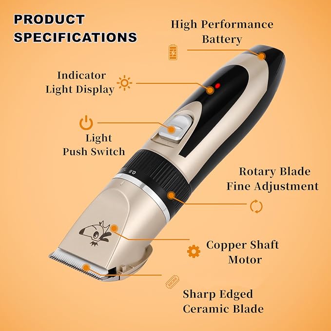 Aovdy Dog Clippers Grooming Kit Dog Shaver Clippers Hair and Paw Electric Cleaning Hair Clippers Set for Dogs Cats Rabbit (Gold, Limit Combs Set+Foot Shaving Blade)