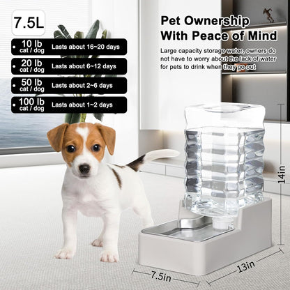 RIZZARI Stainless Steel Pet Water Feeder: 7.5L Beige Automatic Leak-Proof Gravity Dispenser for 20-35 LB Dogs with Arthritis - Without Filter - Ideal for Living Room Kitchen