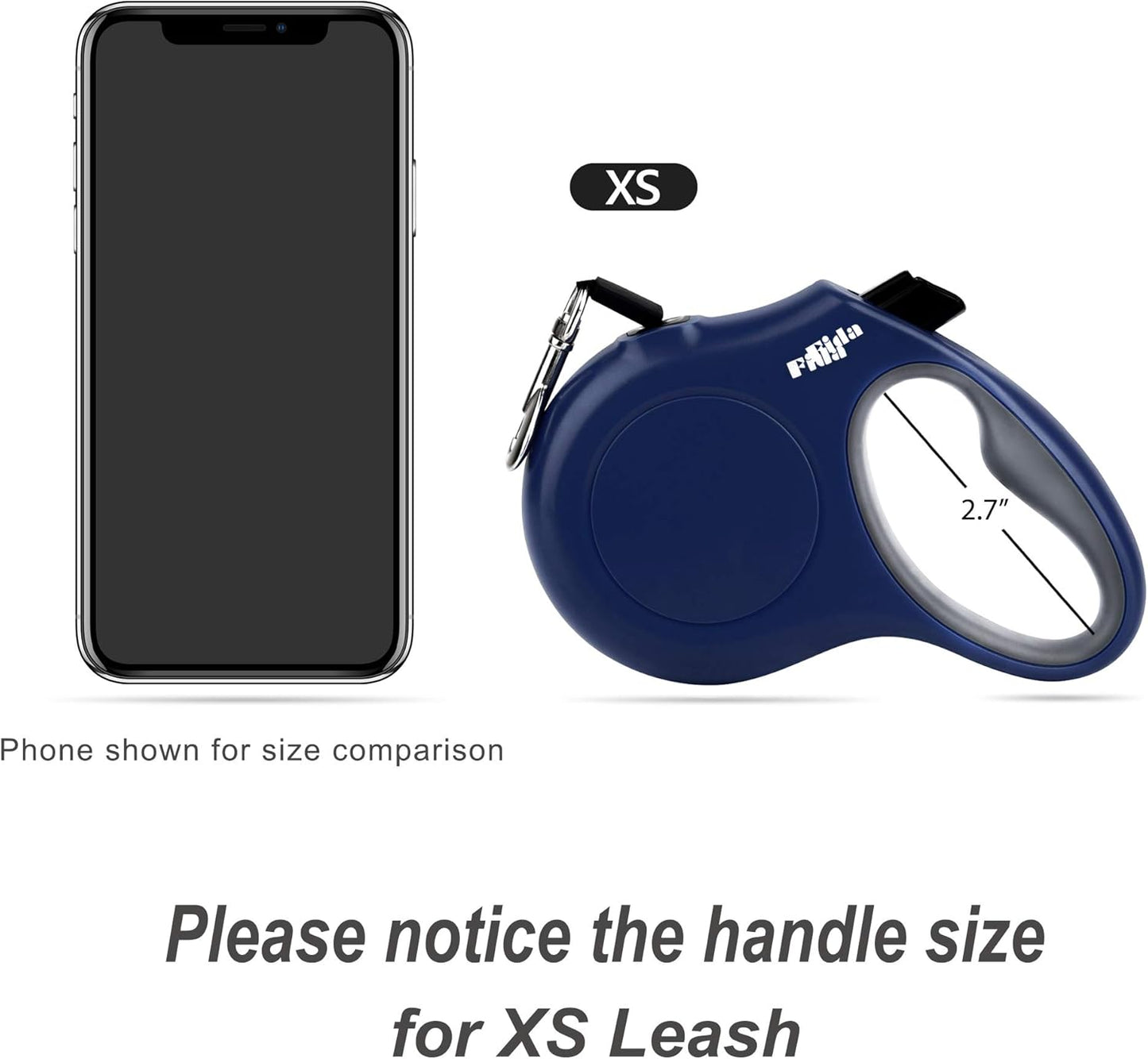 Fida Retractable Dog Leash with Dispenser and Poop Bags, 10 ft Pet Walking Leash for X-Small Dog or Cat up to 18 lbs, Anti-Slip Handle, Tangle-Free, Reflective Nylon Tape (XS, Navy Blue)