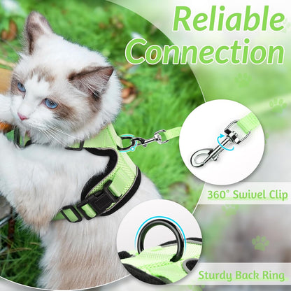 rabbitgoo Cat Harness and Leash for Walking, Escape Proof Soft Adjustable Vest Harnesses for Cats, Easy Control Breathable Reflective Strips Jacket, Light Green, XXS