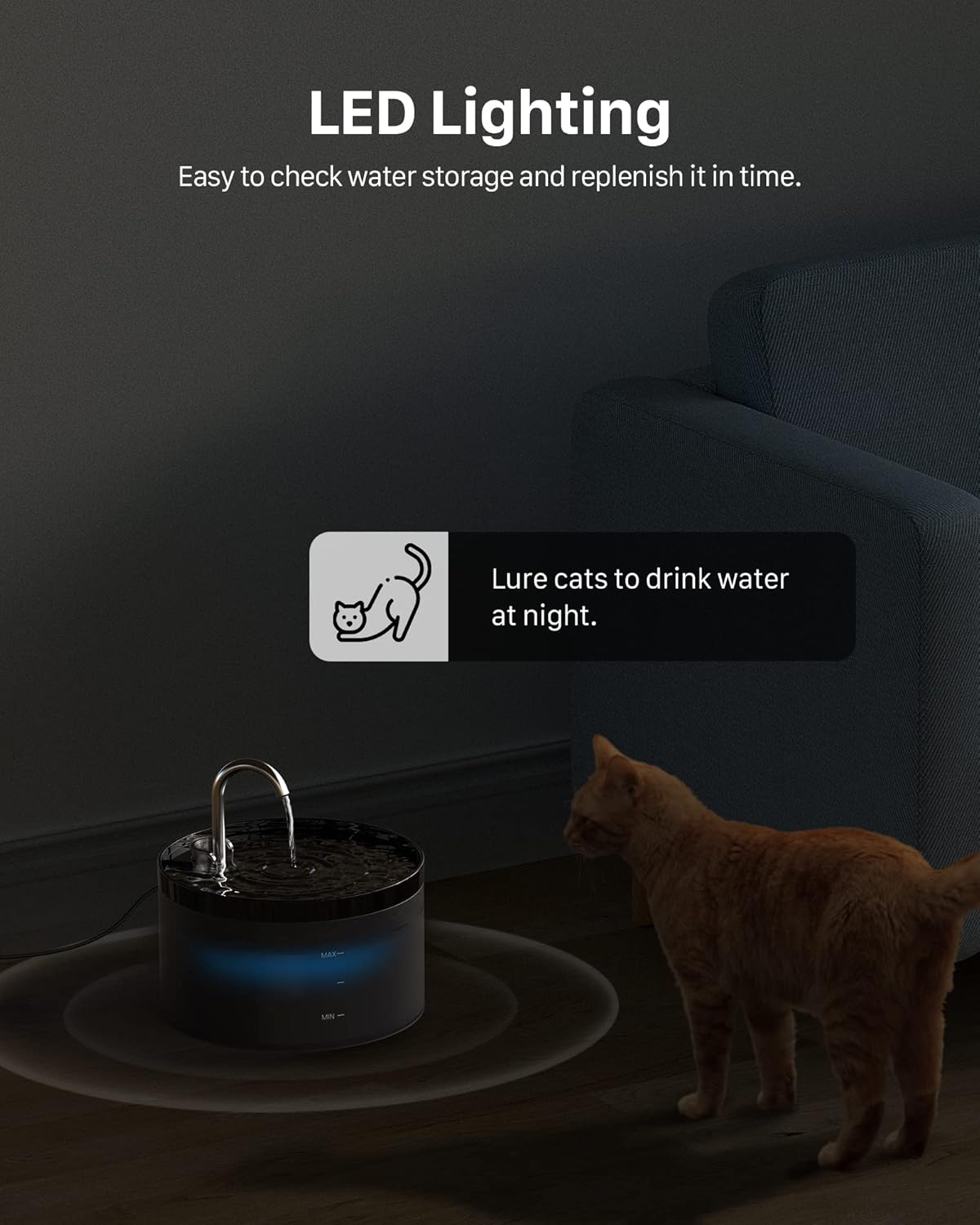 Cat Water Fountain Pet Fountain: 67oz/2L Cat Water Dispenser - Black Pet Dispenser - Faucet Dog Bowl - with 6 Filters + 3 Sponges - GIOTOHUN