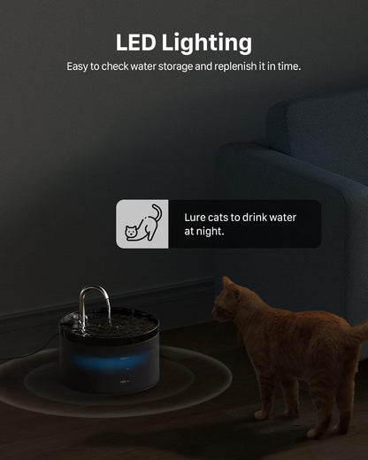 Cat Water Fountain Pet Fountain: 67oz/2L Cat Water Dispenser - Black Pet Dispenser - Faucet Dog Bowl - with 6 Filters + 3 Sponges - GIOTOHUN