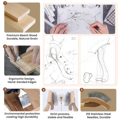 Dog Slicker Brush for Shedding,Dog Brush for Long Haired Dogs & Remove Tangles & Mats,Ergonomic Handle Grooming Like Professional,Beech Wood,S