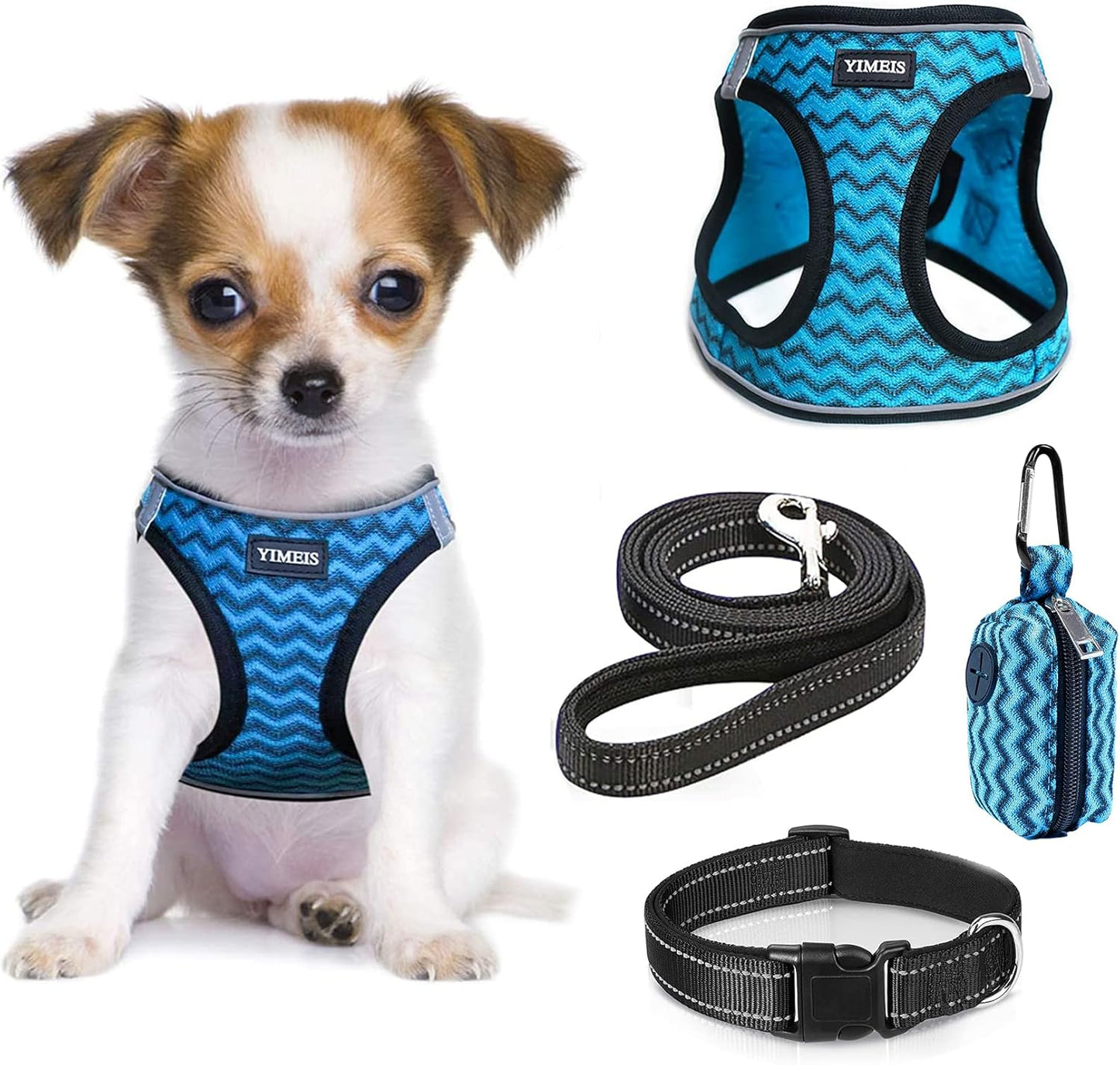 YIMEIS Dog Harness and Leash Set, No Pull Soft Mesh Pet Harness, Reflective Adjustable Puppy Vest for Small Medium Large Dogs, Cats (Blue-Update, X-Small (Pack of 1))