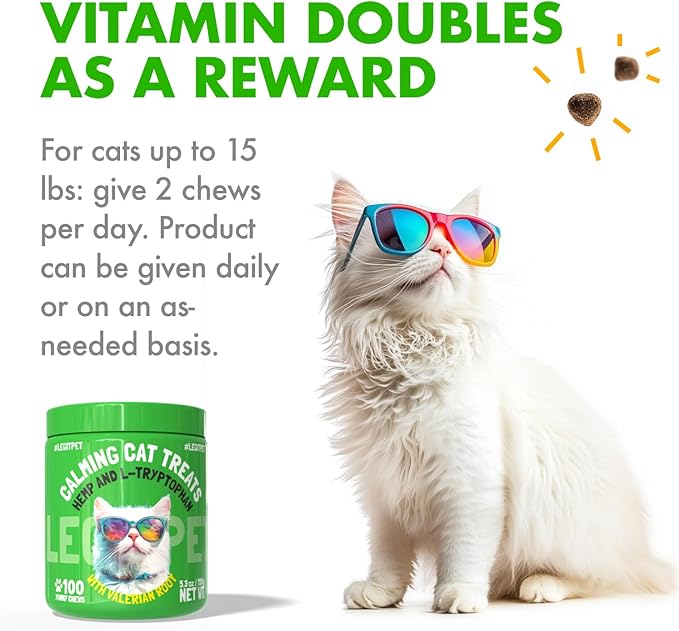 LEGITPET Cat Calming Treats Natural Anxiety Relief for Indoor Cats Stress & Travel Storm Separation Support Helps with Vet Visits, Grooming & Loud Noises Soothing Behavior Aid 100 Yummy Chews
