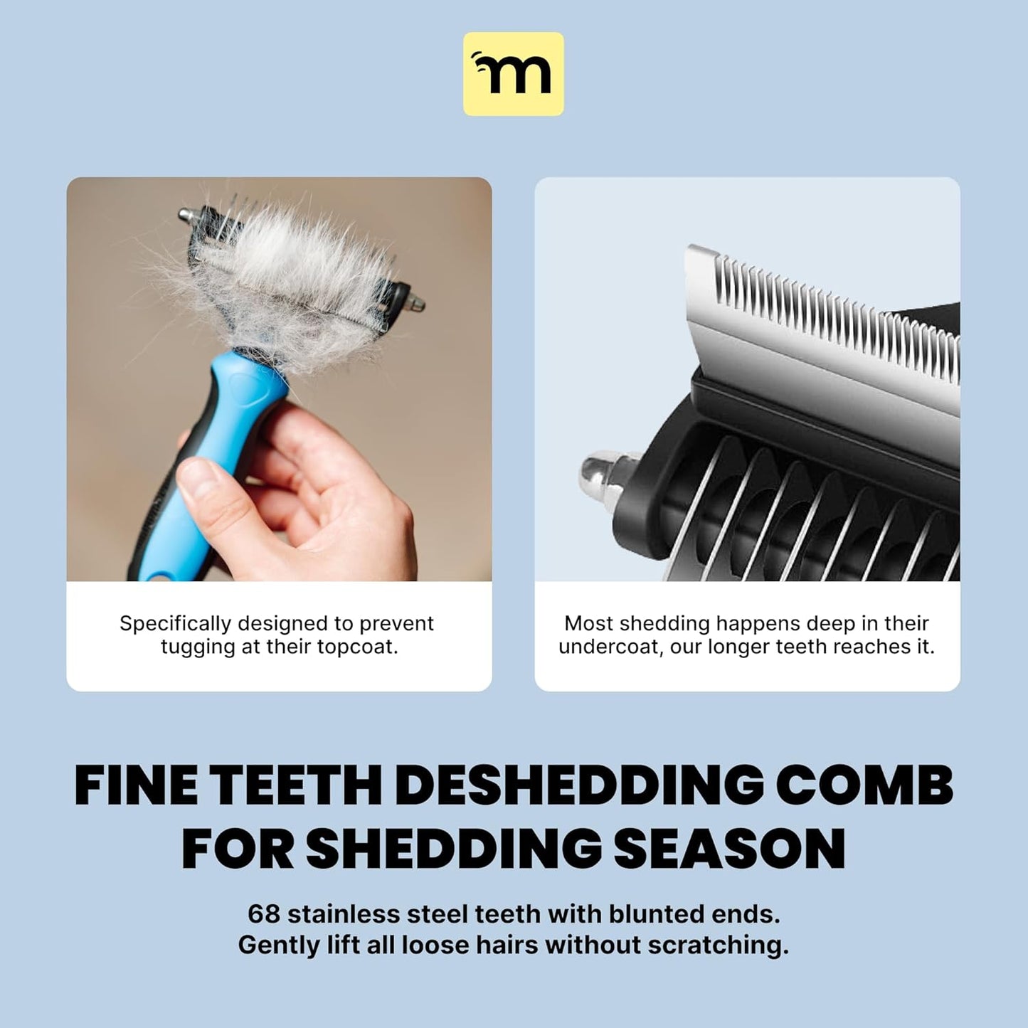 MalsiPree Dog Brush - Large, Black - 2-in-1 Undercoat Rake & Dematting Rake - Shedding Brush & Deshedding Tool for medium to Large Double-Coated Dogs & Cats