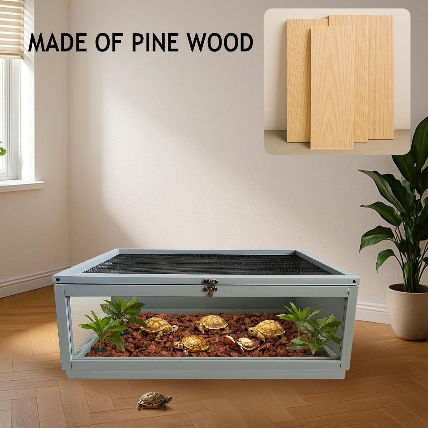 Tortoise Habitat Indoor,Outdoor Reptile Enclosure,Wooden Tortoise House Outdoor,Tortoises Enclosure Indoor (Grey)