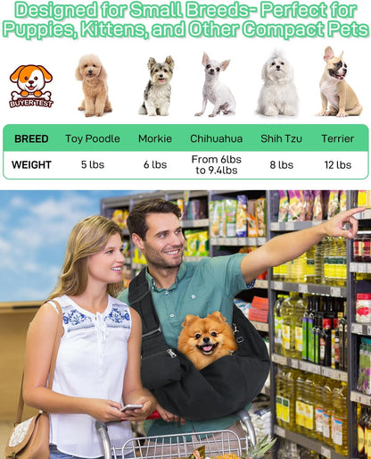 Small Dog Front Carrier Sling for 5-15lbs Dogs or Cats, Puppy Sling with Adjustable Straps and Pocket, Dog Pouch Carrier for Travel Outdoor Hands Free, Portable Large Capacity Pet Bag, Black