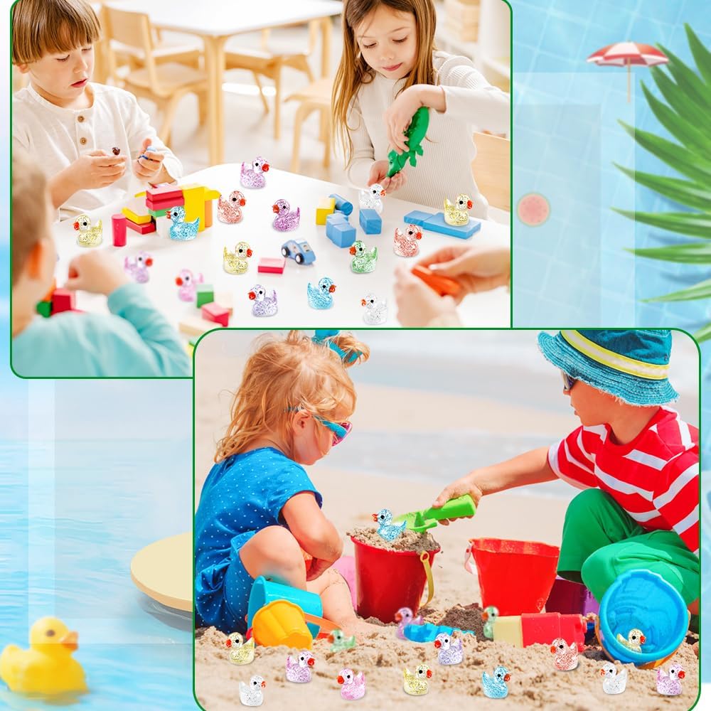 200pcs Mini Glitter Ducks 12 Colors Tiny Small Little Resin Duck to Hide Animal Figures for Dollhouse Micro Garden Landscape Decoration Craft Party Favors Toys