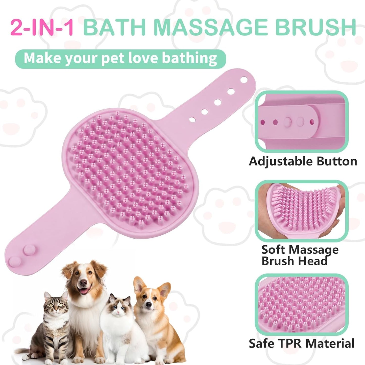 Dog Bath Supplies, 6PCS Bath Grooming Kit with Storage Bag - Self Cleaning Slicker Brush, Shampoo Brush & Scrubber, Dog Grooming Gloves for Short & Long Haired Dogs & Cats (Pink)